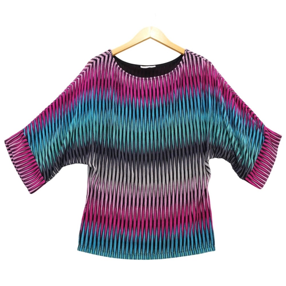 Alberto Makali Top Pink Blue Teal Black Abstract Print‎ Dolman Sleeve Medium